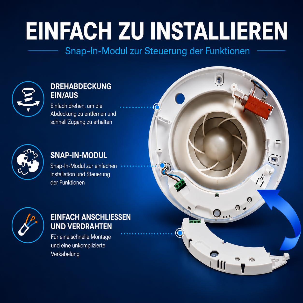 Airflow iCON HTM Steckmodul – Einstellbarer Feuchtigkeitssensor (40–90% rF), Nachlauf-Timer (2–45 Min) & Zugschalter-Aktivierung für iCON 15, 30 & 60 Lüfter – 3 Jahre Garantie