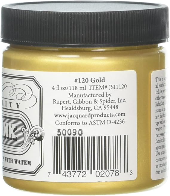 Jacquard Professional Screen Print Ink, Water-Soluable, 4oz Jar, Gold (120)