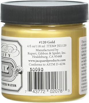 Jacquard Professional Screen Print Ink, Water-Soluable, 4oz Jar, Gold (120)