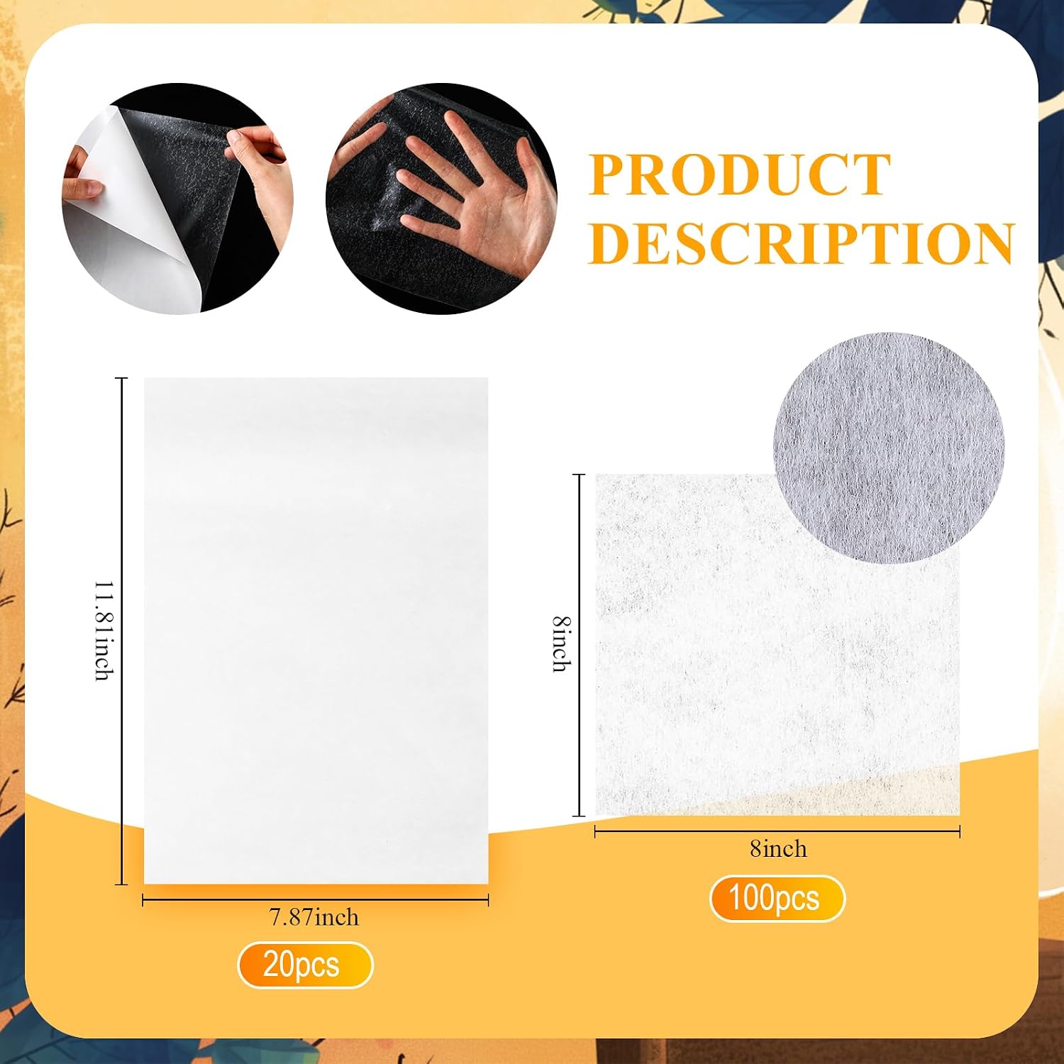 Colingmill 20 Pcs Double Sided Iron on Adhesive Sheets with Backing, Easy Iron on Patch, 100 Pcs Tear Away Machine Embroidery Stabilizer Backing for DIY Craft, Machine Embroidery and Hand Sewing