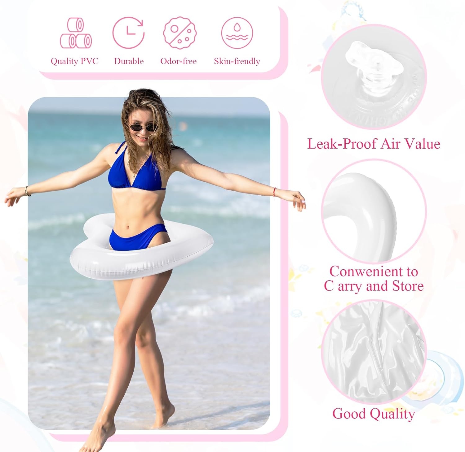 Lenwen 6 Pack Inflatable Heart Pool Float 43''/ 31'' Blow up Heart Shaped Swimming Tube for Valentines Wedding Bachelorette Bride Pool Floaty Beach Party Toys Gifts(White)
