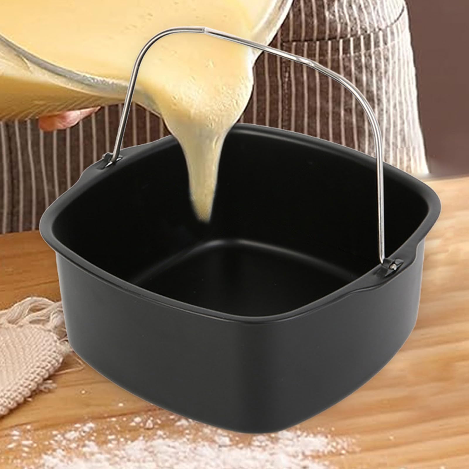 Heißluftfritteuse-Backform, Quadratische Kuchenform,17,5 X 17,5 X 7 Cm Quadratische Kuchenform Aus Lebensmittelechtem Aluminiumstahl, Multifunktionales Hitzebeständiges Luftfritteusen