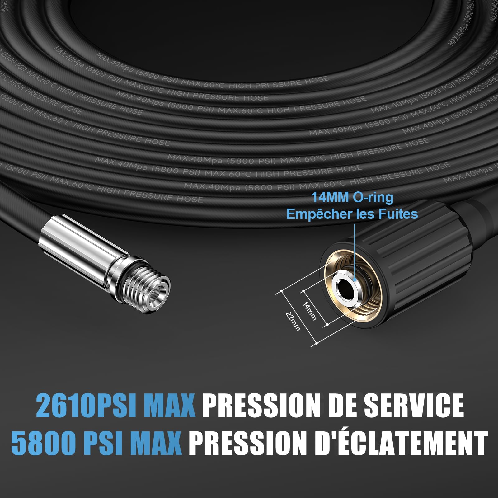 15M Tuyau Deboucheur Canalisation Nettoyage Haute Pression pour Kärcher K2-K7 HD HDS, Lavor, Bosch, Parkside,180Bar Kit Furet Professional avec Buse Rigides+Rotatives+3 Adaptateurs en Cuivre Résistant