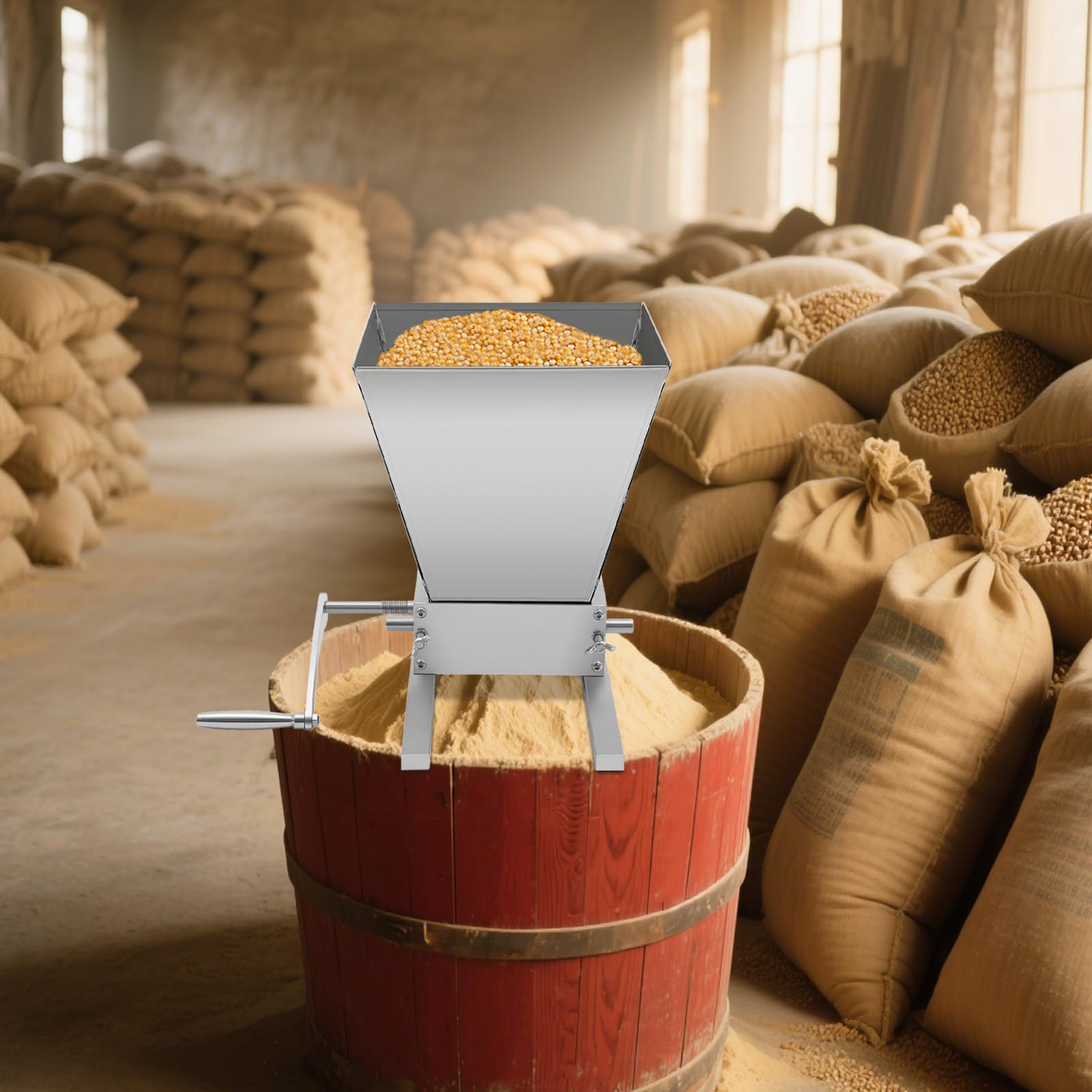 4L Manueller Getreidemühle Multifunktionale Haferquetsche mit Große Einfüllöffnung Einstellbarer Walzenabstand Modern Flockenquetsche Schrotmühle für Gerste, Weizen, Brew Biermühle