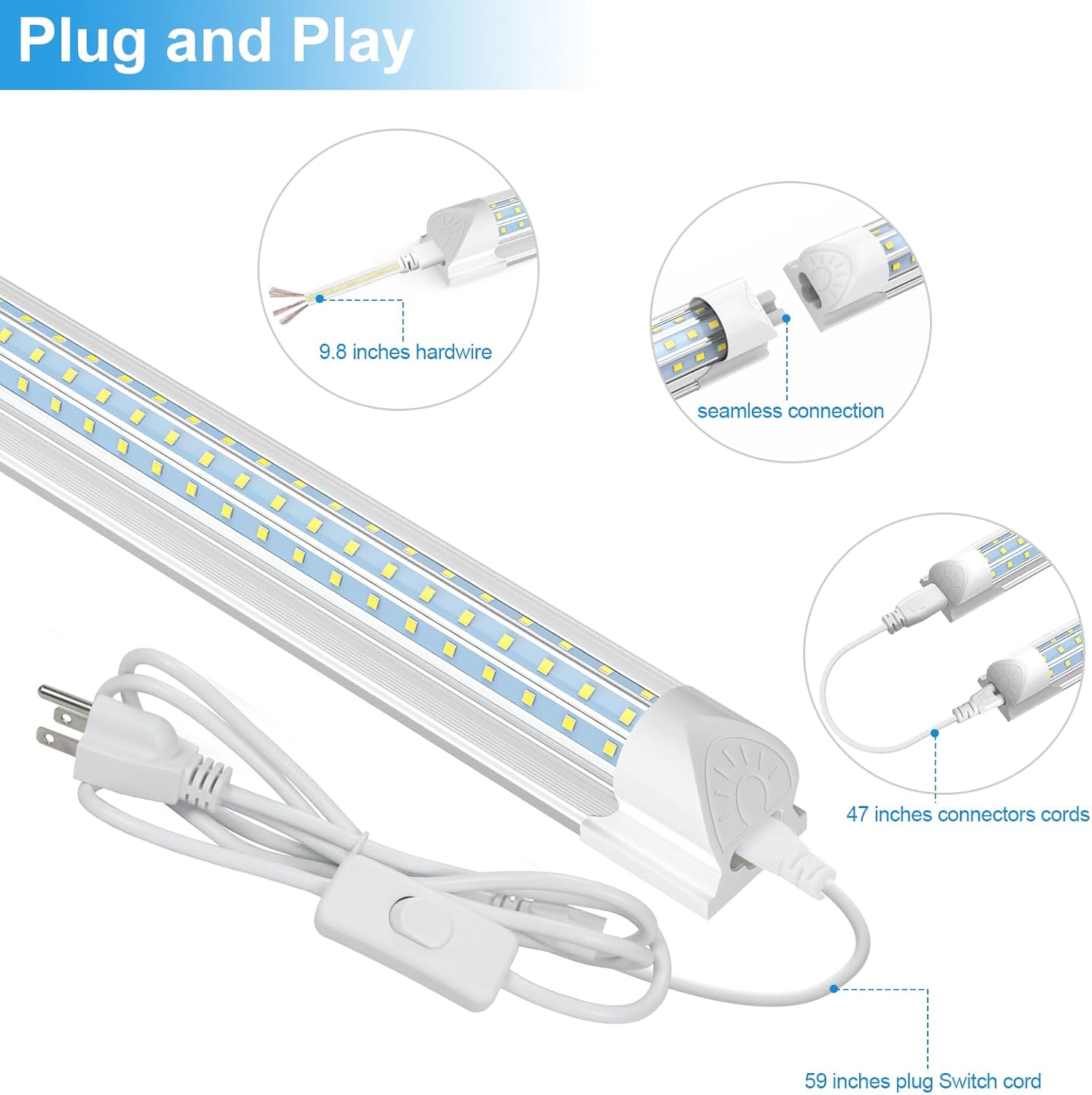 SHOPLED 8FT LED Shop Light, 90W 11700LM 6000K Cool White, Super Bright 300° D-Shape, Linkable T8 Tube Light Fixtures, 4 Pack 8 Foot LED Lights for Garage, Warehouse, Workshop - Image 7