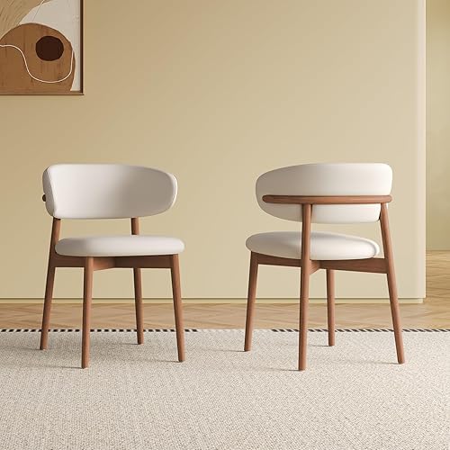 Juego de 2 sillas de comedor de madera maciza con respaldo curvo, asiento tapizado ergonómico para comedor, cocina o sala de estar, fácil de montar
