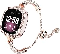Vista 7 de Correa brillante compatible con Fitbit Versa 4/Sense, Fitbit Versa 3/Sense 2, pulsera de metal de doble giro con diamantes de imitación para Fitbit
