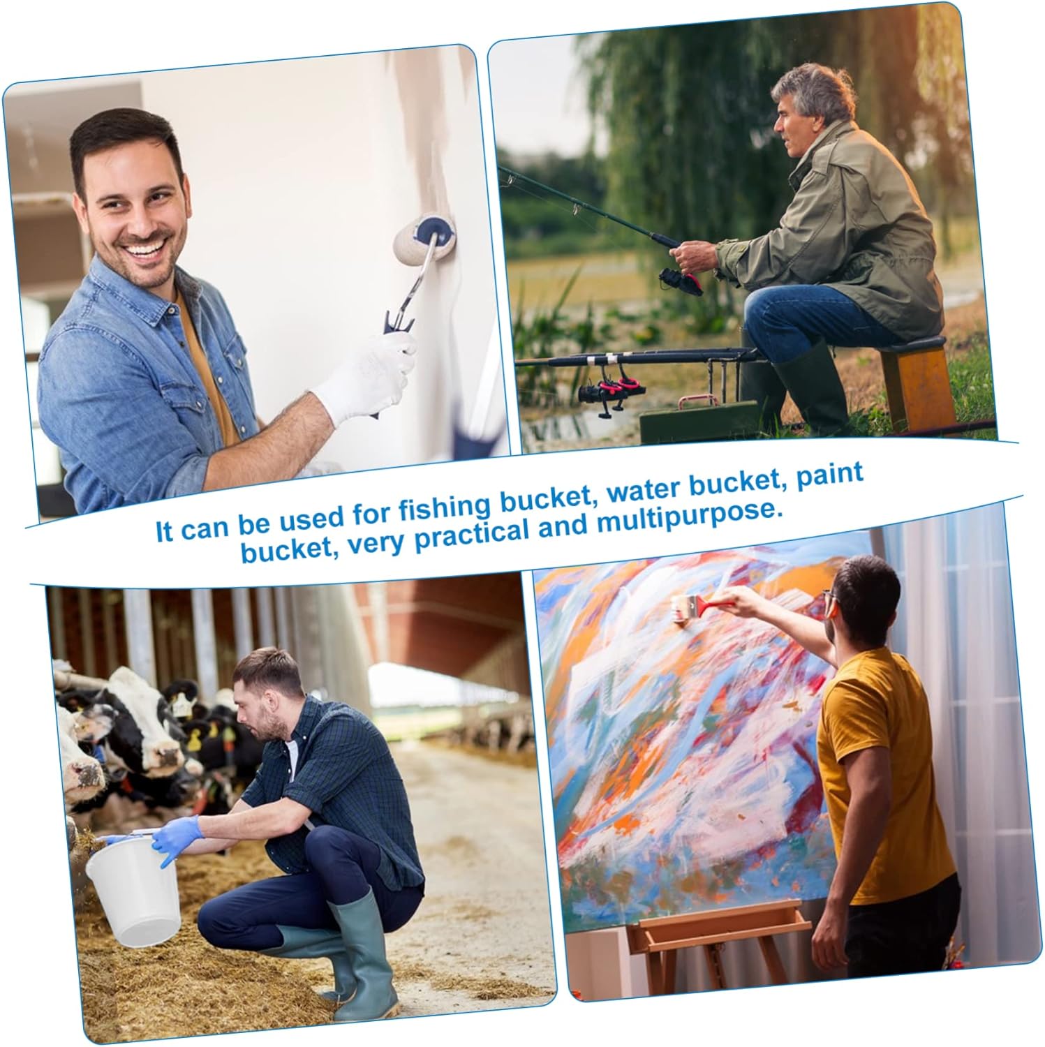 Plastic Bucket 3 Gallon Handle Cover Round White Bucket for Fishing Water Paint Multipurpose