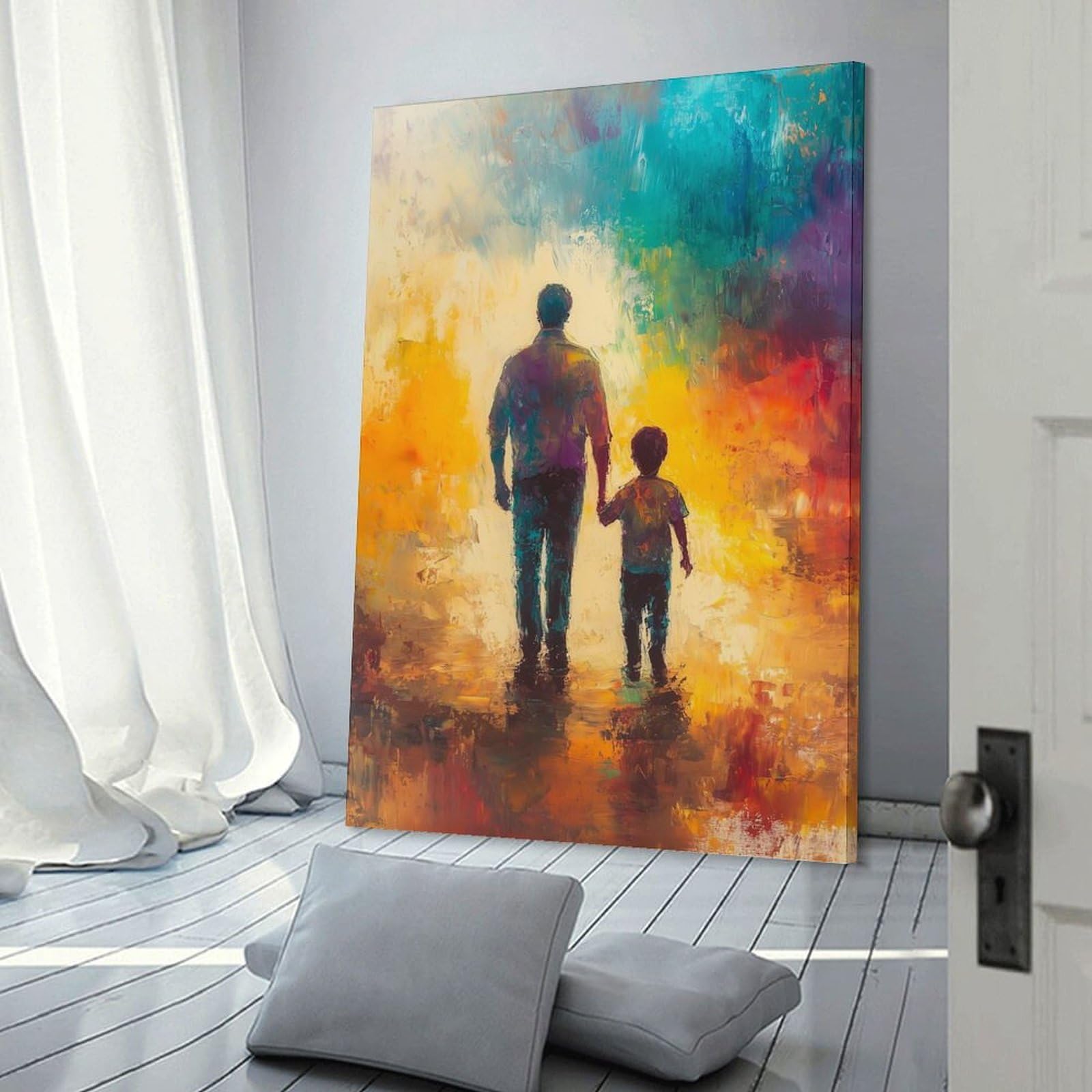 Junmoney Frame-Style-15 Decorative Wall Artwork Father And Son Walking, 20X30inch(50X75cm), For Contemporary Homes, Apartments Or Offices, An Easy Choice For New Home Styling