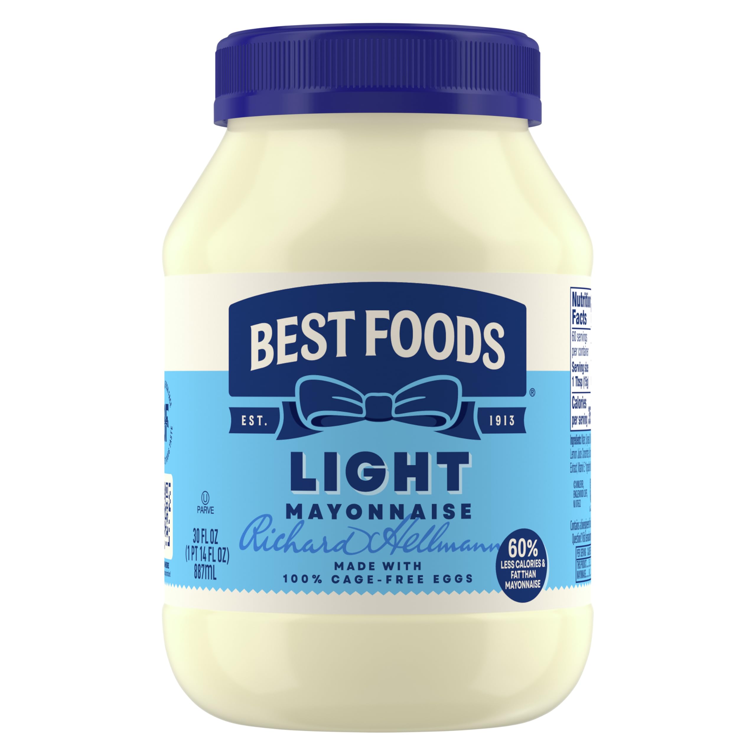 Mayonnaise Light Mayo For A Creamy Sandwich Spread or Condiment Made With 100% Cage-Free Eggs 30 oz