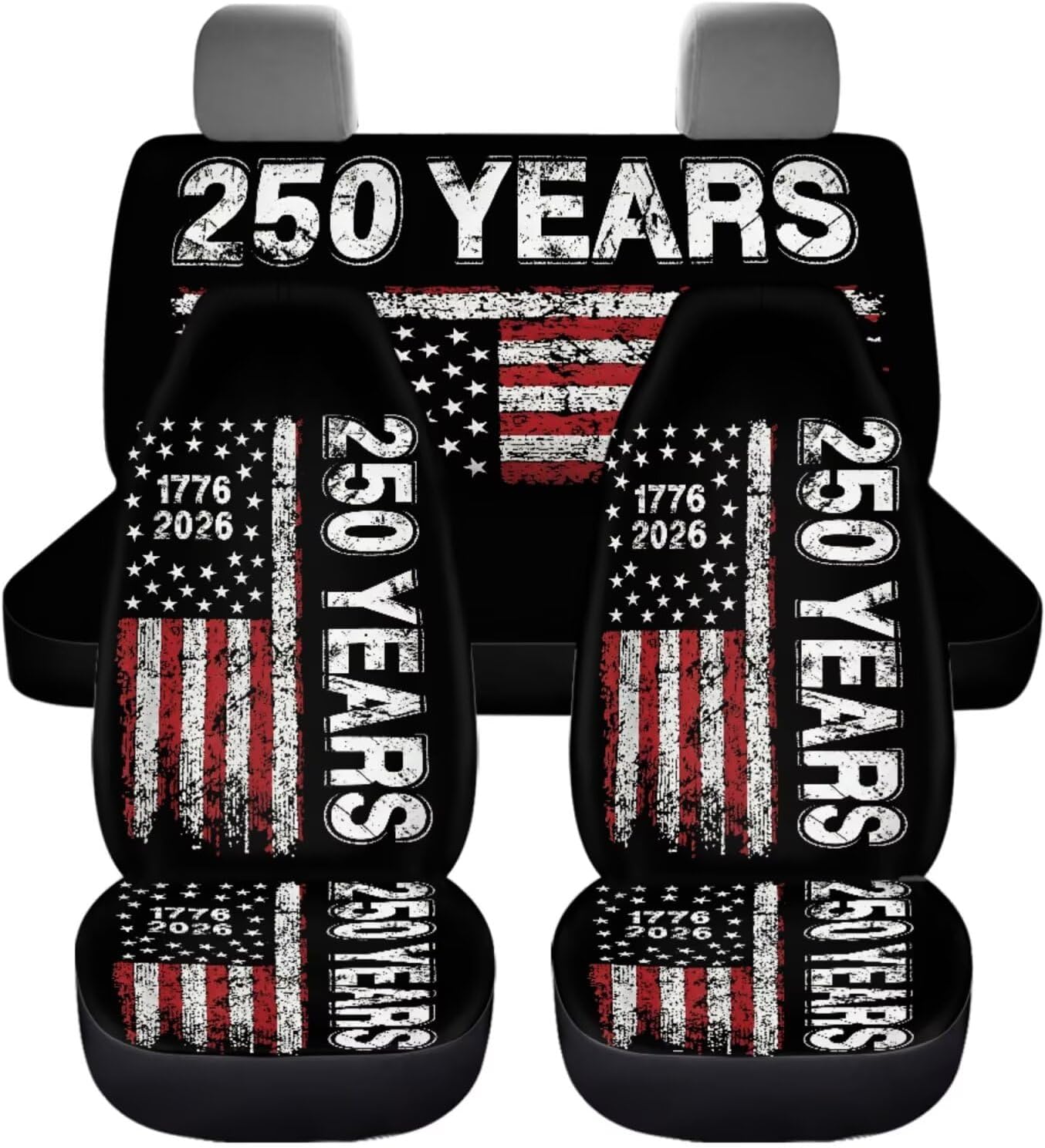 250 Years US Flag 12 Pcs Auto Seat Covers Full Set Car Steering Wheel Cover Auto Center Console Pad Hand Brake Cover Shift Knob Cover Suitable for Most Cars,SUV,Sedan