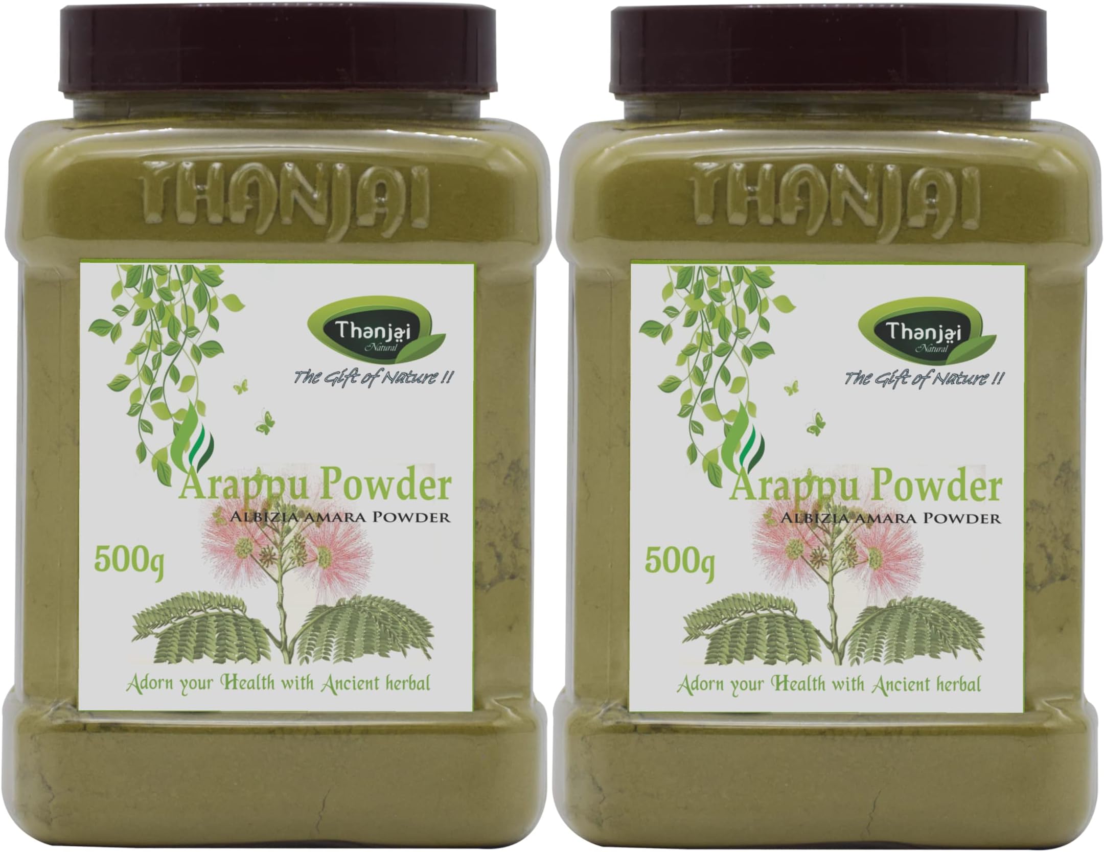 Thanjai Natural 1kg Organic Traditional Albizia Amara/Arappu Powder Jar (500g x 2, Jar)