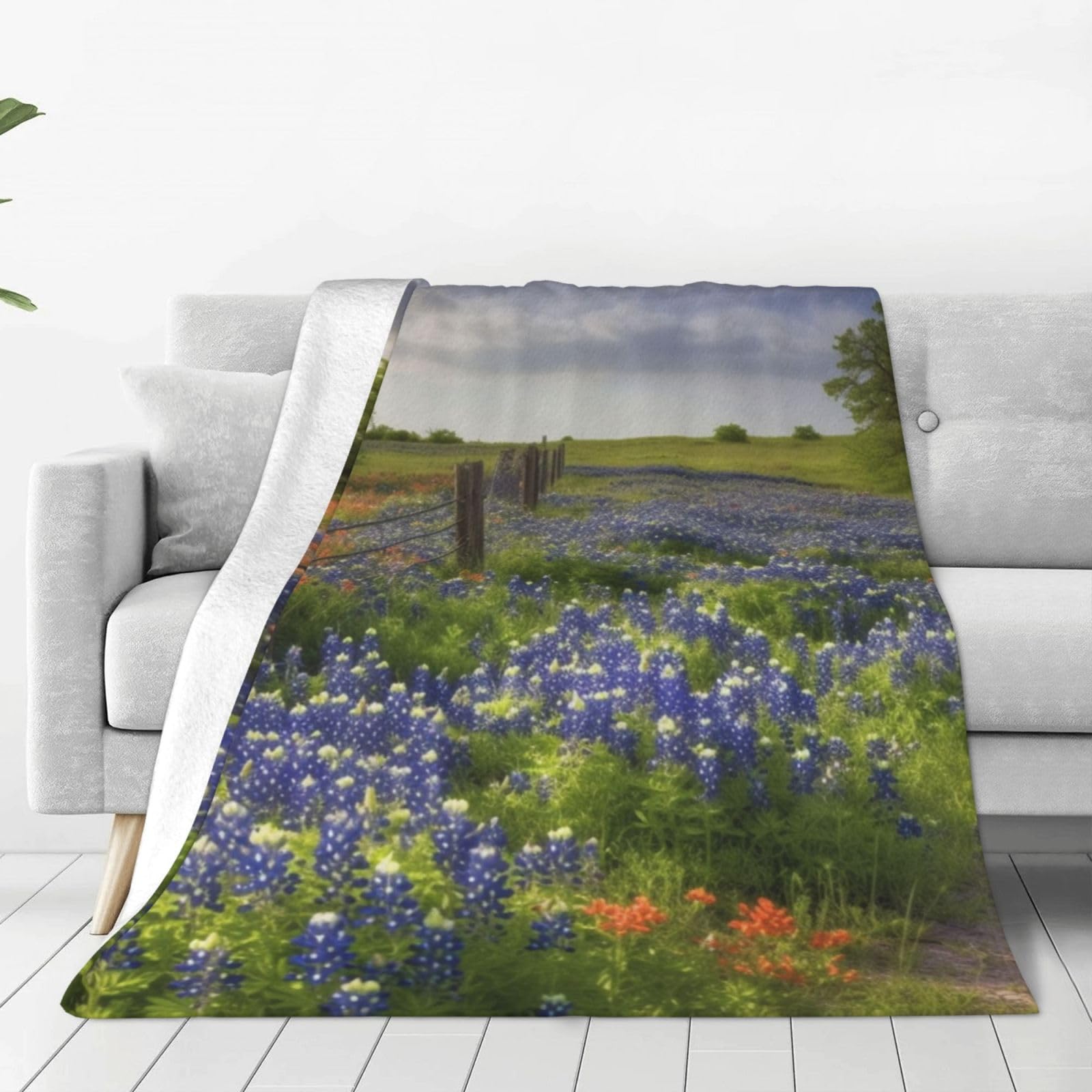 KLOPH Texas Bluebonnets Scenery Throw Blanket 40"x30" Flannel Fluffy Warm Blanket for Couch, Reversible Plush Blankets for Bed, Comfy Fuzzy Blanket for Sofa, Plush Lightweight-Blankets for All Season