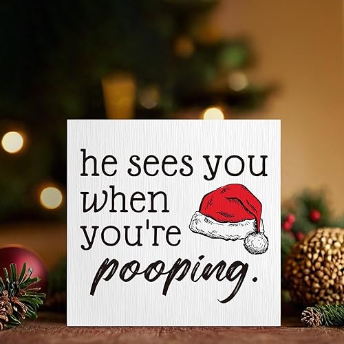 Miniatura 2 de Decoración de Baño de Navidad - Divertidos Adornos Navideños, Letrero "Te Ve Cuando Te Vas", Decoración Navideña para Baño, Adorno Navideño, Adorno