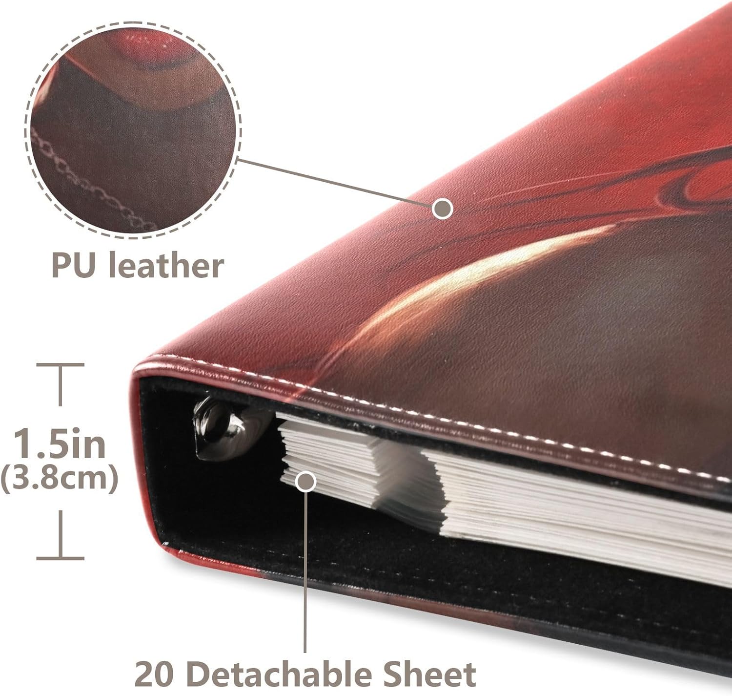 JIPONI Red Black Lady Large Photo Album, DIY Leather Cover Scrapbook Albums for 4x6 5x7 6x8 Pictures, Self Adhesive Memory Book for Wedding, Baby, Family