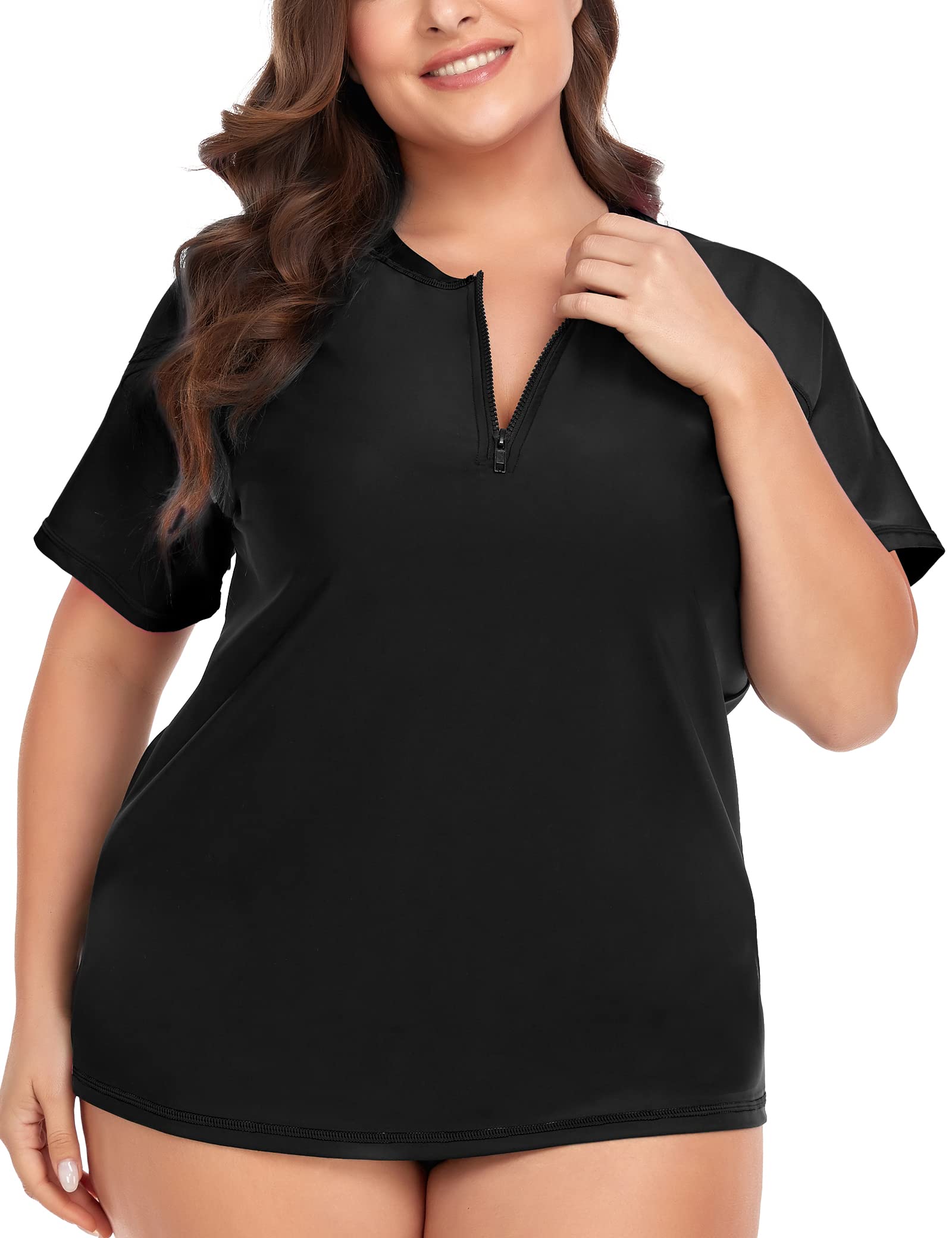 Cootrywomens Plus Size Rash Guard Short Sleeve Swim Shirt Upf