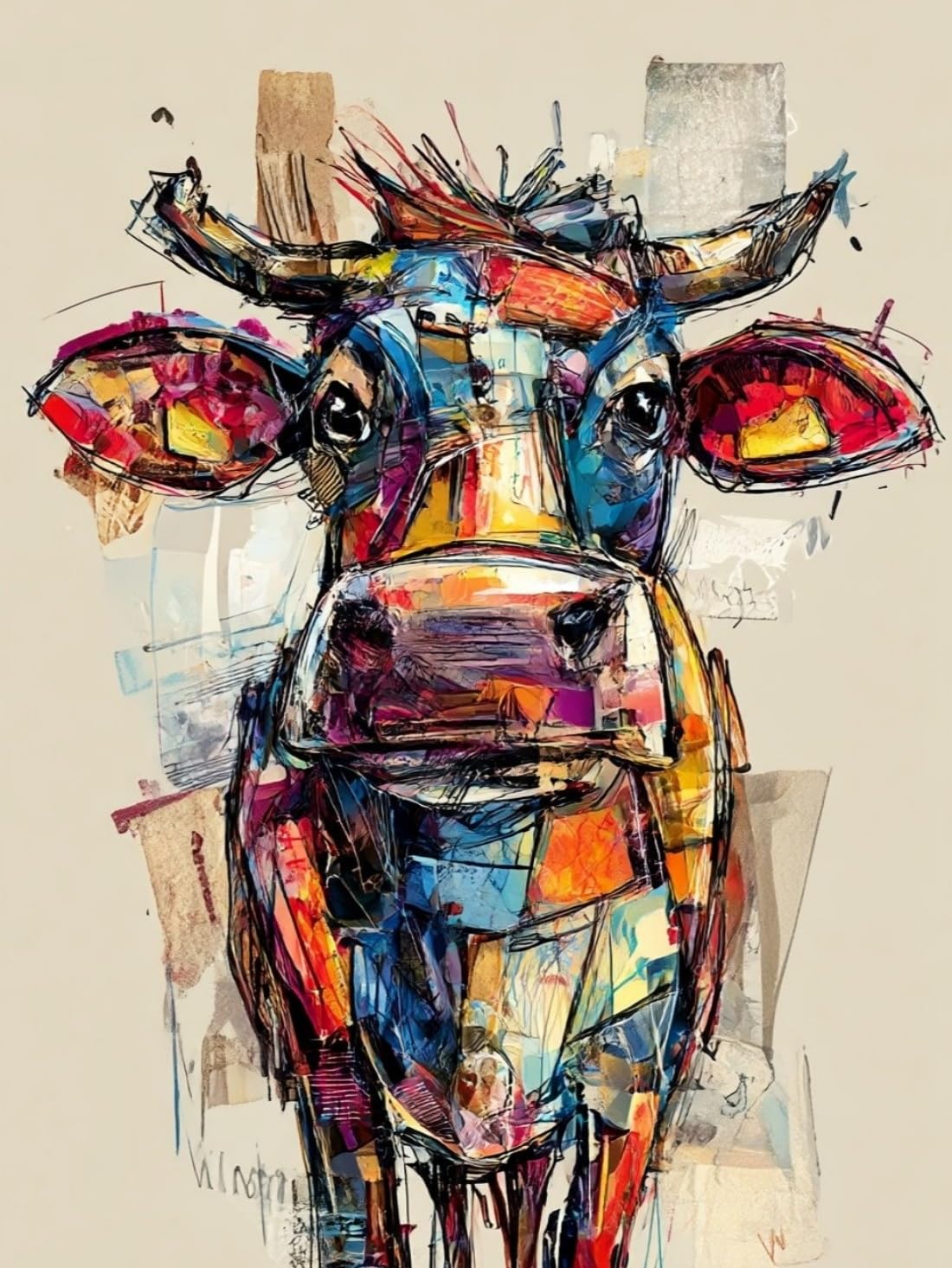WANGWANGMIAO Paint by Numbers Kit for Adults,Colorful Cows, DIY Painting with Brushes & Acrylic Pigment, 16x20 Inch, Home Decorations Gift，with Frame
