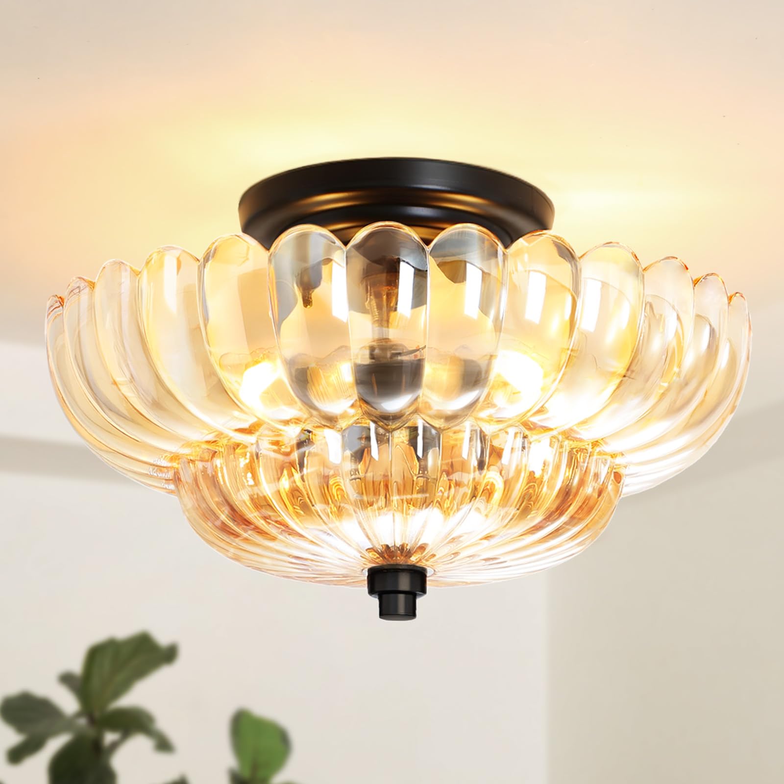 Semi Flush Mount Ceiling Light Fixture Vinatge Black Ceiling Lights Mid Century Modern Glass Close to Ceiling Lighting