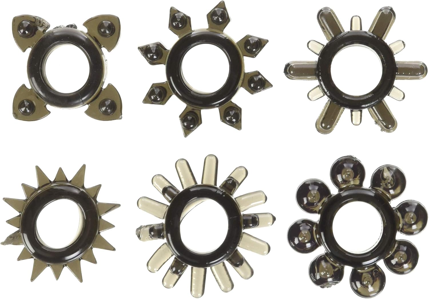 Doc Johnson Tower of Power - 6 Delightfully Stretchy Cock Rings In 6 Unique Shapes - Black