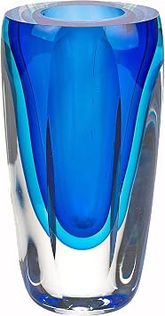 Badash Azure Murano-Style Art Glass Flower Vase Centerpiece, 6 Inch | Decorative flower vase for fresh, dried or faux flowers, table centerpieces, living room, dining room, weddings and gifts