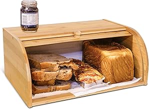 Goodpick Bamboo Bread Box, Bread Storage Bin for Countertop, Rolltop Bread box for kitchen food storage, Bread Box for Kitchen Countertop, 15.8" x 10.8" x 6.8" (Assembly Required)