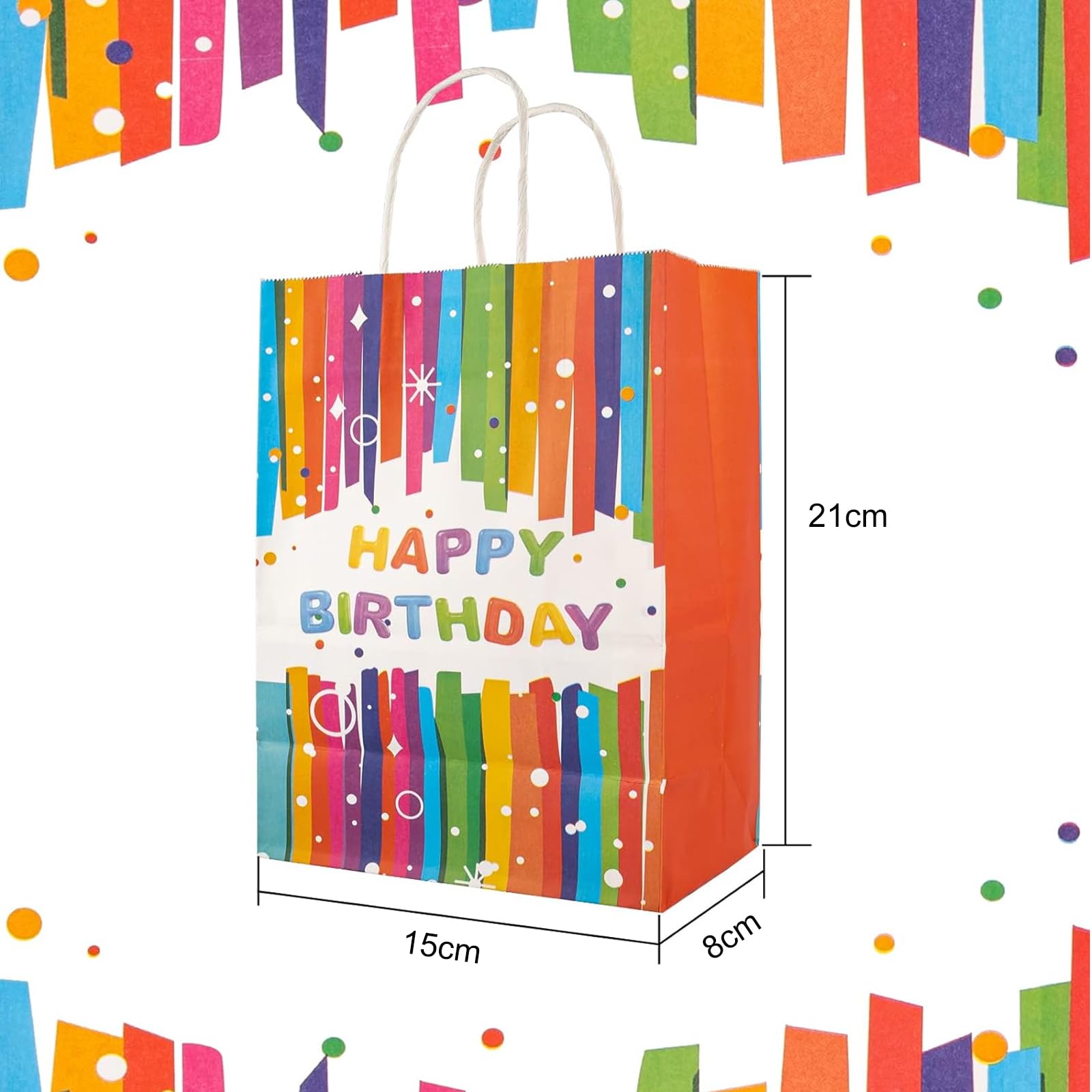 16 Stück Happy Birthday Geschenktüten Mit Griff – Bunte Party-Beutel Wiederverwendbar (4 Designs)