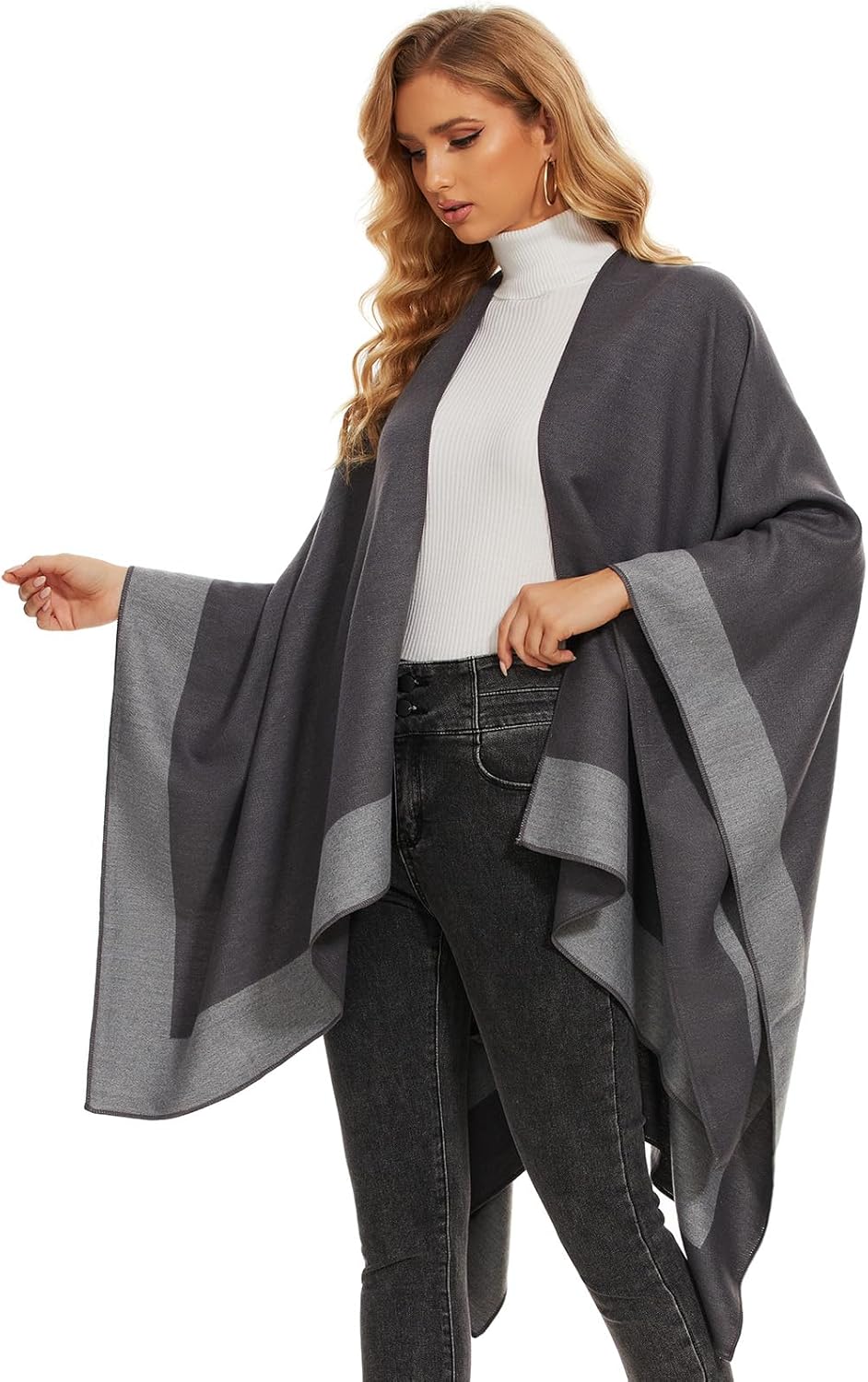 Women's Shawl Wrap Poncho Open Front Cape For Spring Fall Winter - Image 3