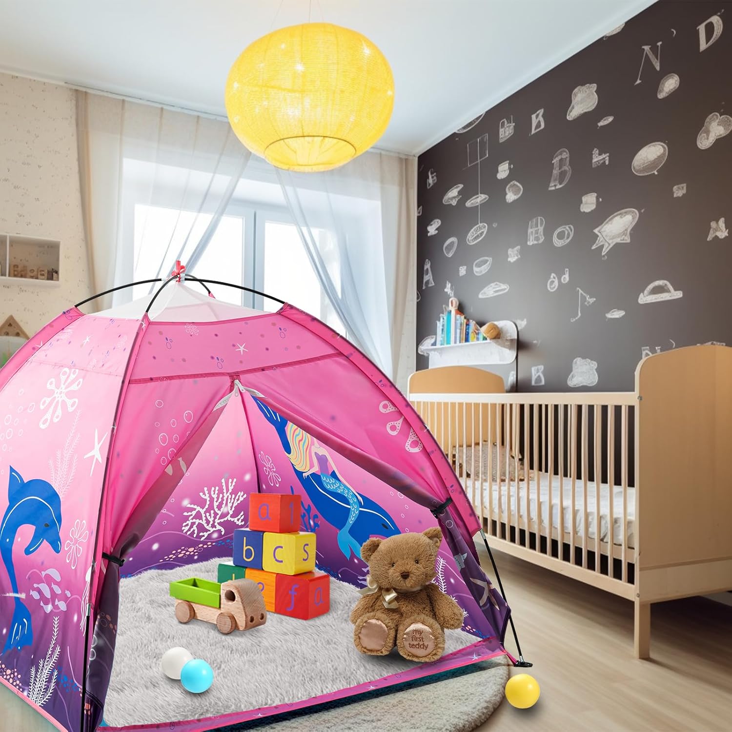 Kids Play Mermaid Tent for Kids, Play Tentes Foldable Pop Up Indoor Outdoor Party Playhouse Tents Toy for Boys Girls-47 * 47 * 41 (Pink) - Image 8