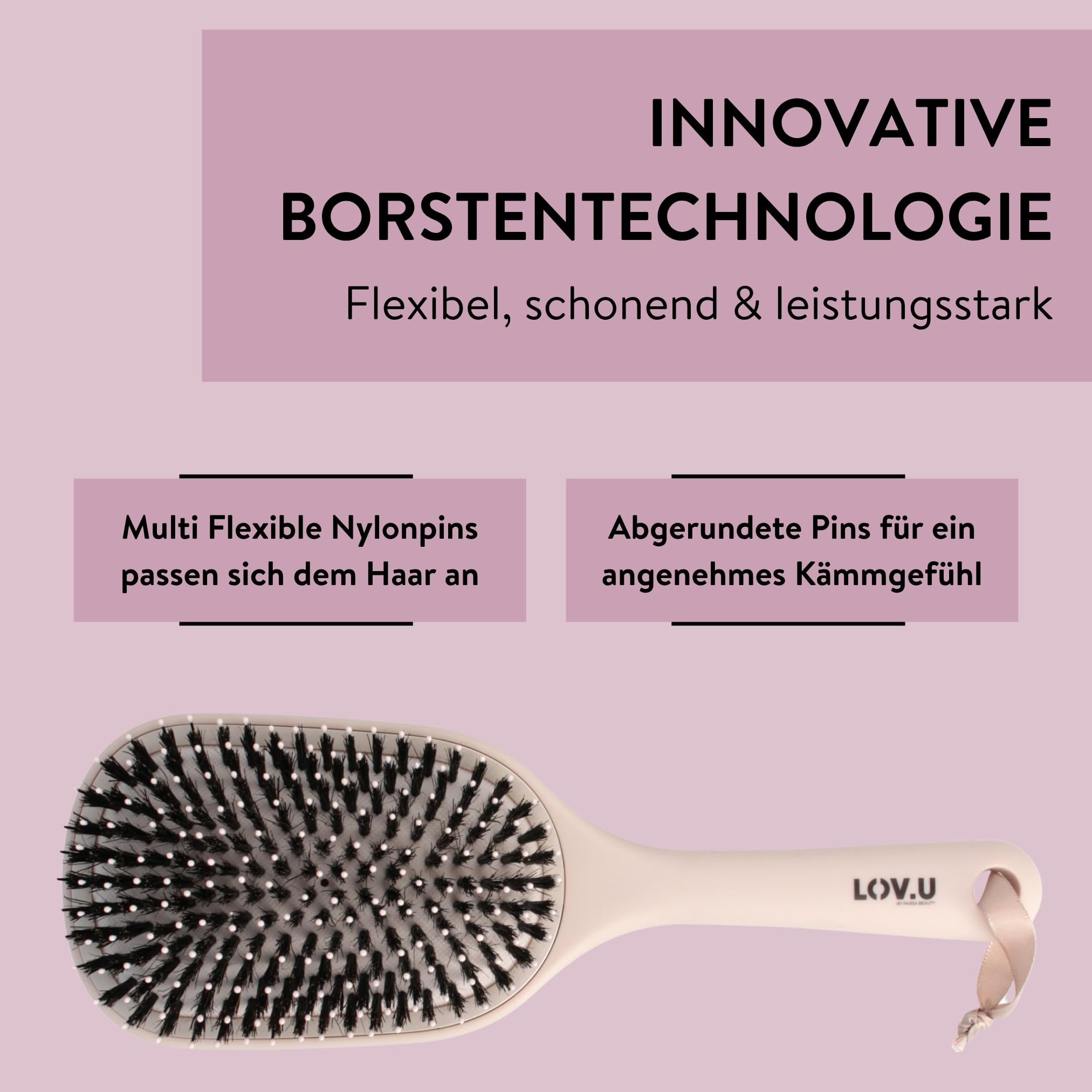 PARSA Beauty LOV.Uszczotka do rozczesywania na mokro i sucho (różowa) – szczotka do włosów z wielofunkcyjnymi nylonowymi pinami