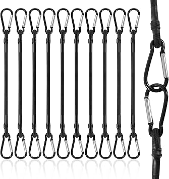 10 Pack Bungee Cords with Hooks, 24 Inch Heavy Duty Black Bungee Straps, Strong Elastic Rope, Carabiner Bungees Cord, High Break Strength for Outdoor Luggage Rack, Luggage, Tents, Bikes, Cargo
