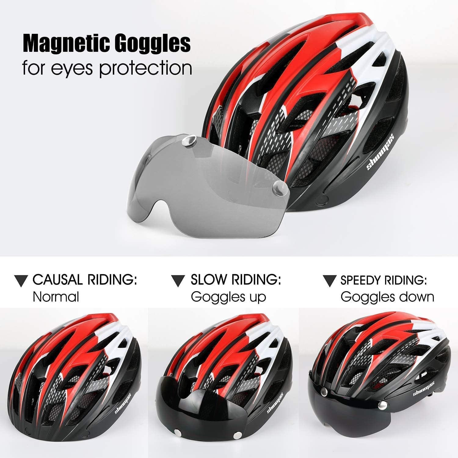 Casco da Bici da Uomo, KINGLEAD Casco da Bici con Luce Casco da Adulto con Visiera Magnetica Casco da Bici MTB, Casco da Bici da Strada Leggero Regolabile (KL-19)
