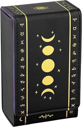 Tarot Tarot Tarot, estuche de cuero para cartas de tarot, adecuado para cartas de tarot de tamaño estándar (2.75 x 4.75 pulgadas), diseño de fase