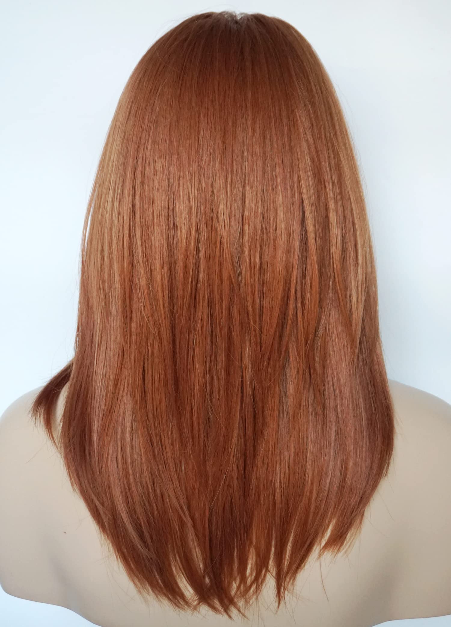 Layered Wigs Medium Length wig for women Copper wig Ginger wig Layered wig with bangs Synthetic wig Highlight for white Women (Orange)