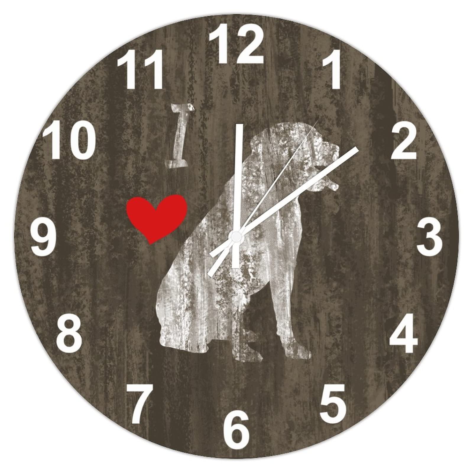 Horloge murale Labrador vintage de 38 cm en bois style ferme et mécanique silencieuse à pile