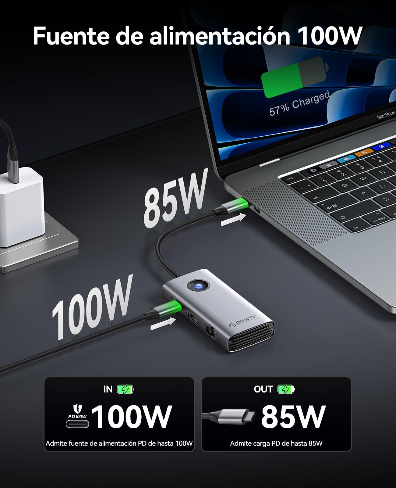 ORICO Docking Station, 6 EN 1 Hub USB C con HDMI 4K@30Hz + PD100W + 3 Puertos USB 3.0+Ethernet, Multipuerto USB 3.0 Adaptador Compatible con MacBook/DELL/HP/Surface