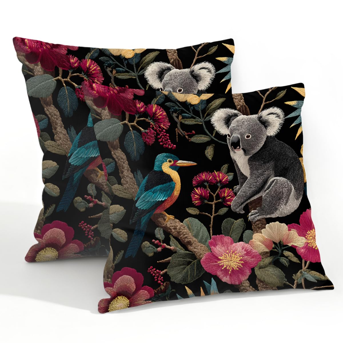Outdoor Pillow Covers Waterproof Pillowcases 22x22in Set of 2 Tropical Flower Jungle Koala Bird Decorative Throw Cushion Case for Couch Sofa Garden Patio Furniture