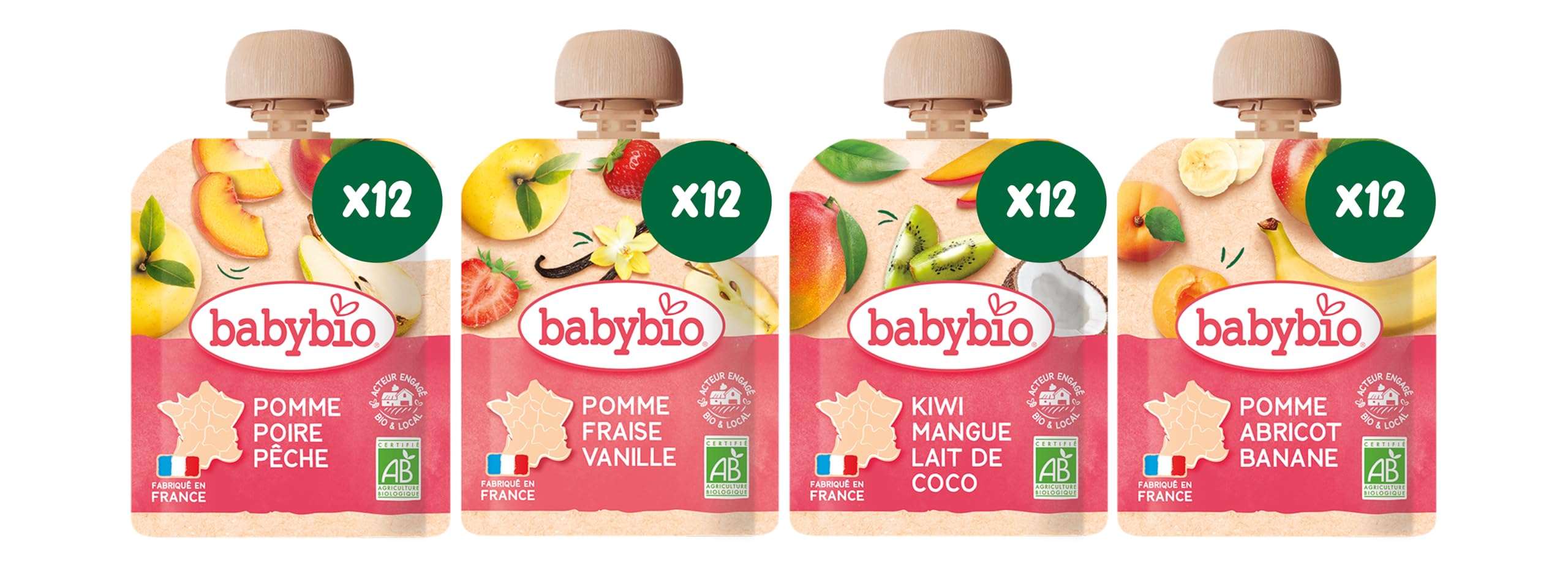 Babybio - Gourdes Multiparfums fruits - BIO - 6+ mois - 8x90g - Lot de 6