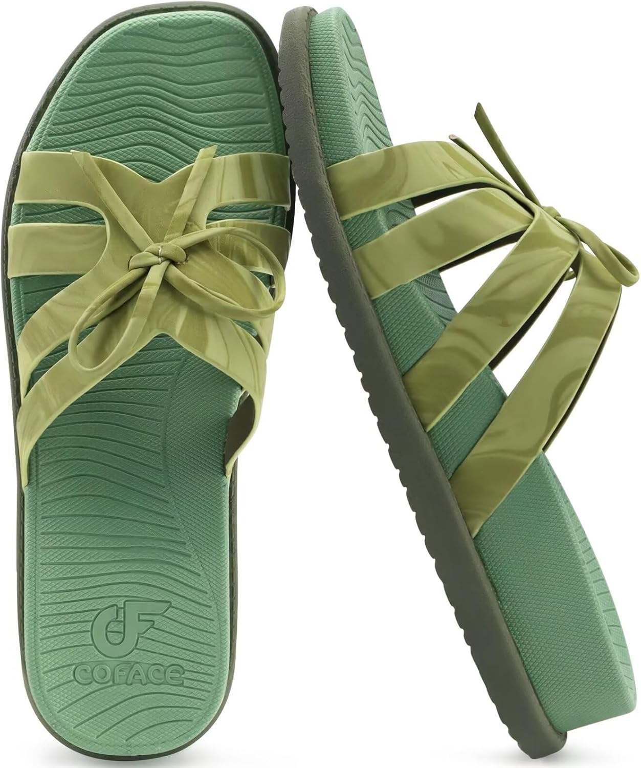 COFACE Womens Dressy Orthotic Sandals Trendy Square Toe Comfortable Thick Athletic Cushion Recovery Walking Slides Lightweight Yoga Foam Flat with Plantar Fasciitis Arch Support