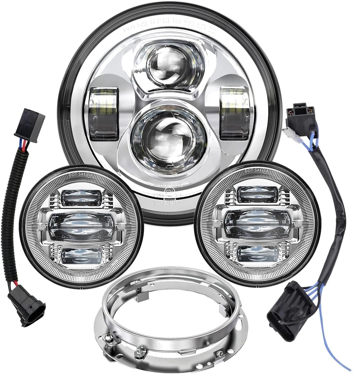 7 Inch Motorcycle LED Headlight 4.5" Fog Passing Lights DOT Kit for Harley Davidson Street Glide Touring Road King Electra Glide Fat boy Ultra Classic Heritage Softail Switchback CVO Tri Glide Black