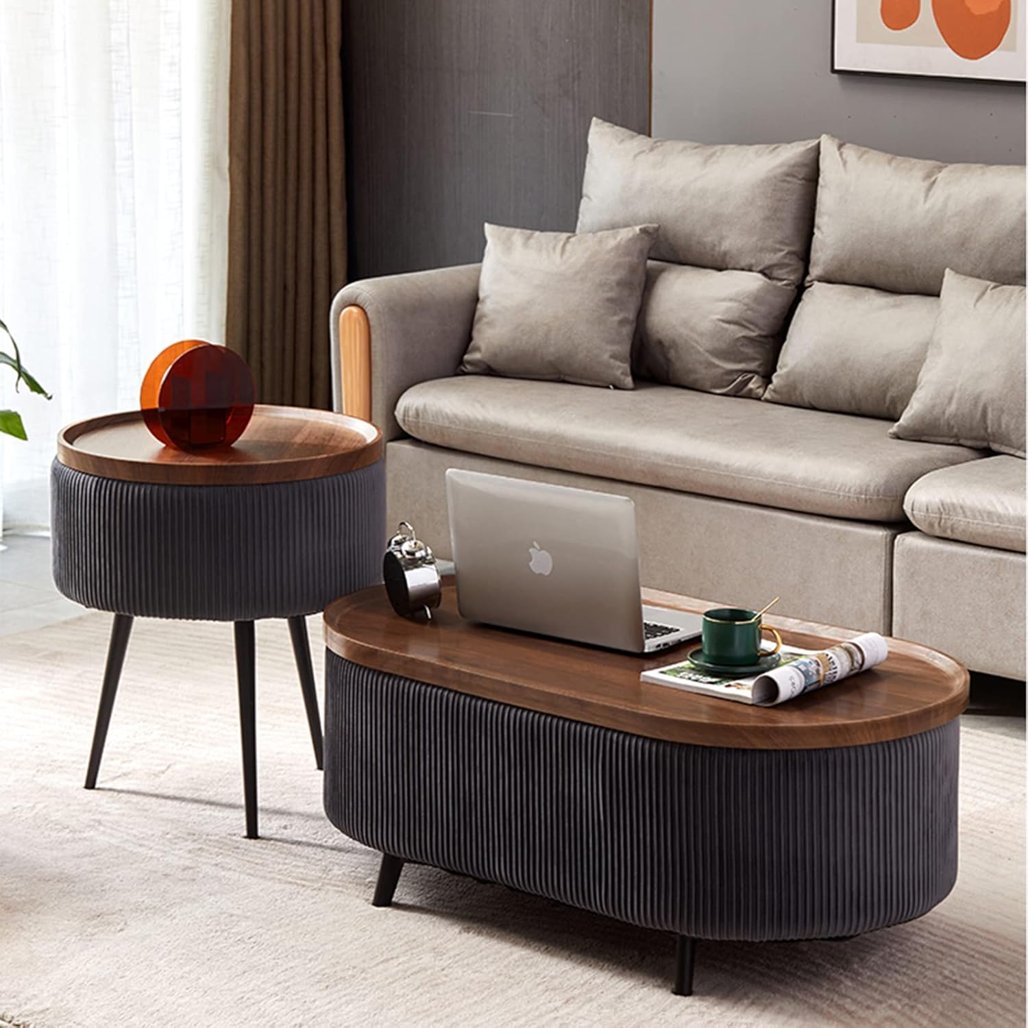 Side Table/End Table,Round Sofa Table Side End Table for Living Roombedroom Officerising Tabletop for Living Room Reception Room,Brown
