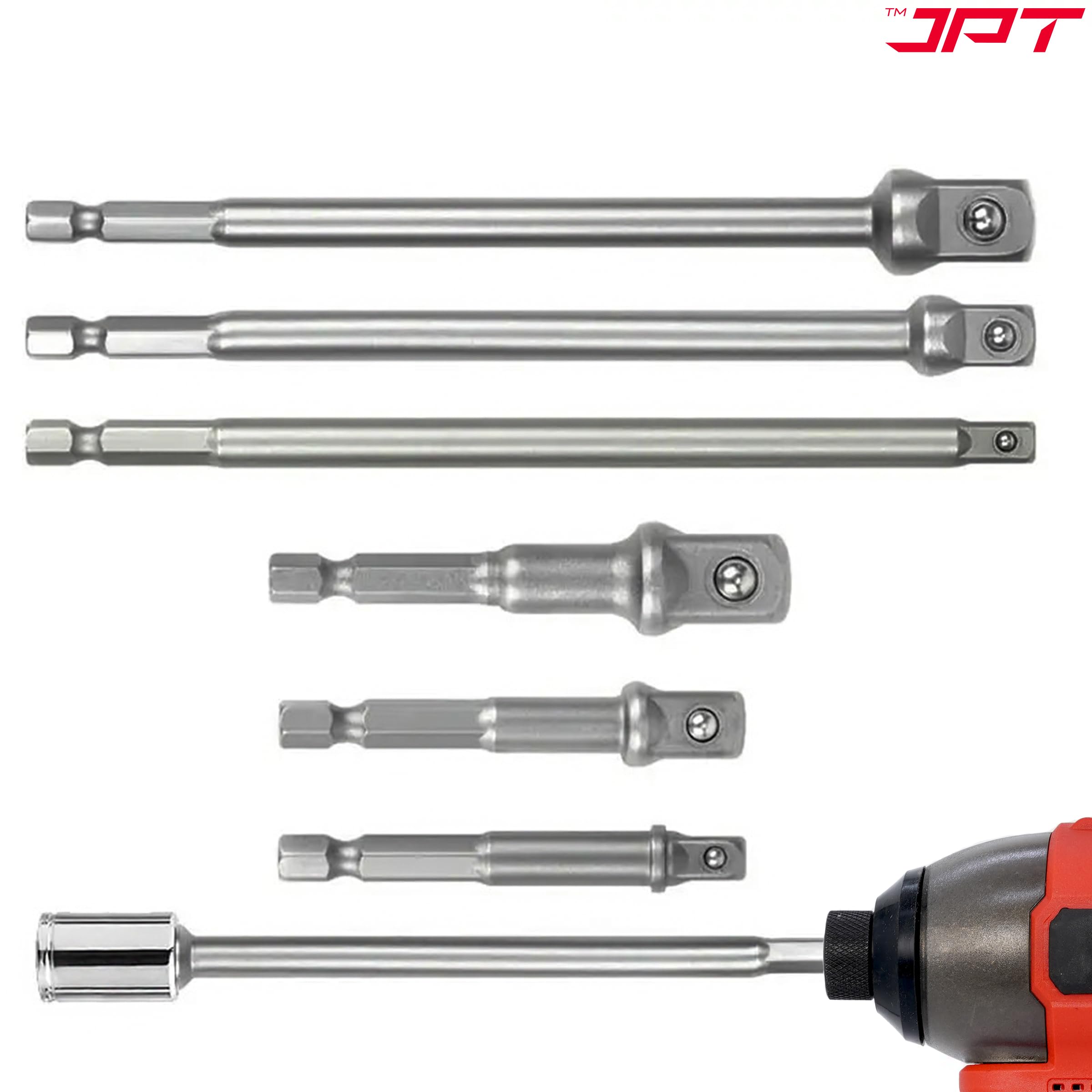 JPT Impact Socket Adapter & Drill Bit Holder Set, 6PCS – 1/4", 3/8", 1/2" Hex Shank, 65-150MM Extension Set for Impact Drivers & Power Drills – Quick-Change, Heavy-Duty Tool Accessories - Image 7 thumbnail