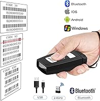 Vista 8 de Mini 2D portátil Bluetooth escáner de código de barras inalámbrico 2.4G y USB con cable 3 en 1 escáner de código de barras portátil USB QR Escáner