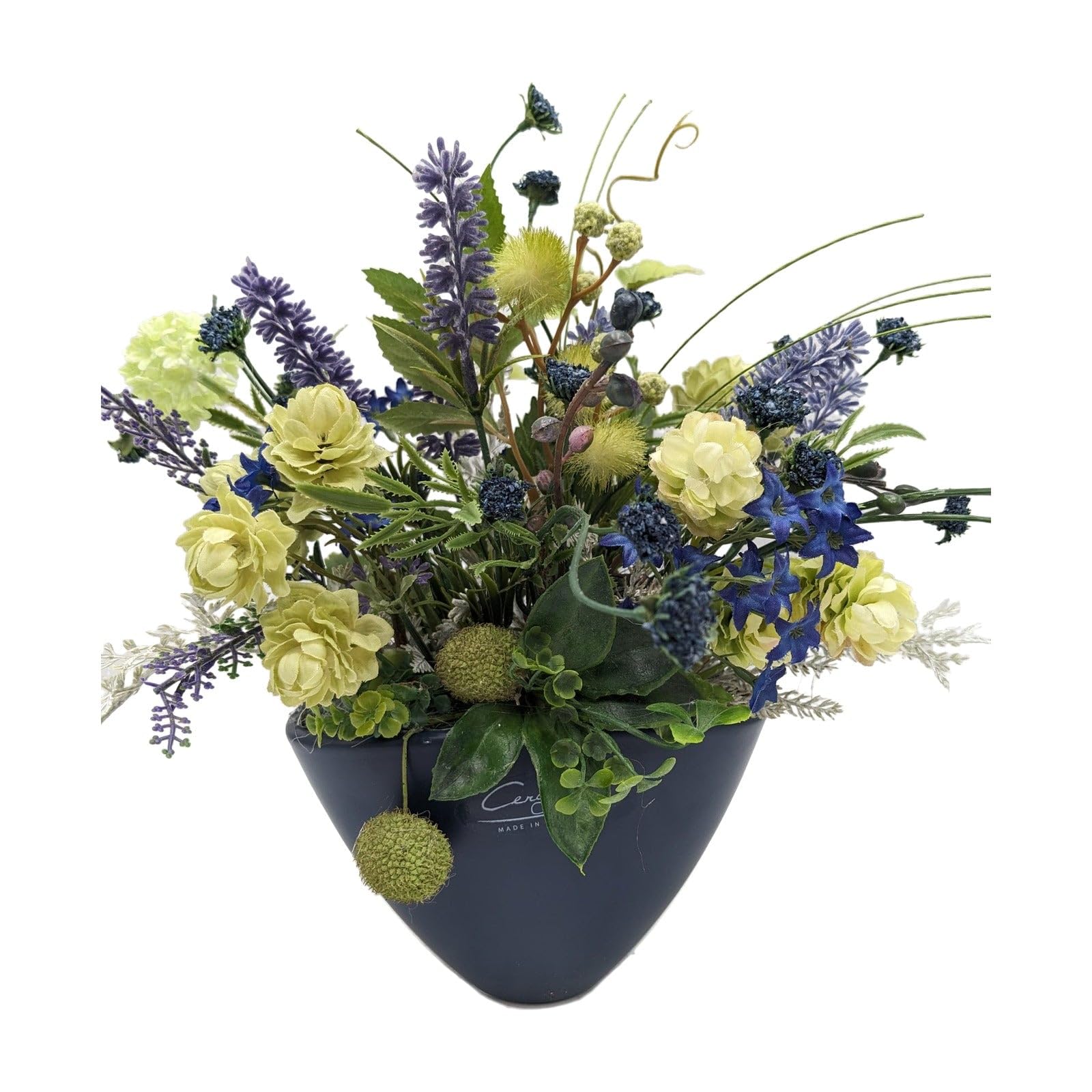 Sommergesteck Lavendel Gräser Hortensien blau grün