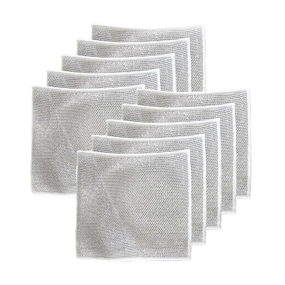 Sulobom 10PCS Multipurpose Wire Dishwashing Rags for Wet and Dry, Reusable Kitchen Dishcloths, Lint Free Cloth Non-Scratch Wire Dishcloth,Multifunctional Wire Cleaning Cloths for Kitchen (10pcs)
