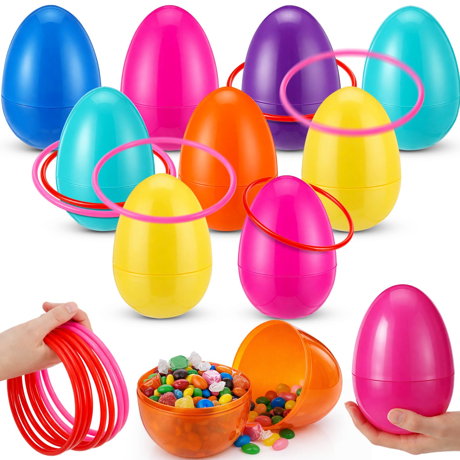 Photo 1 of ***MISSING PARTS***
Leitee 27 Pcs Easter Ring Toss Game with Fillable Eggs 2-in-1 Easter Party Family Game Set, 9 Large 6" Colorful Eggs and 18 Toss Rings for Spring Party Carnival Backyard