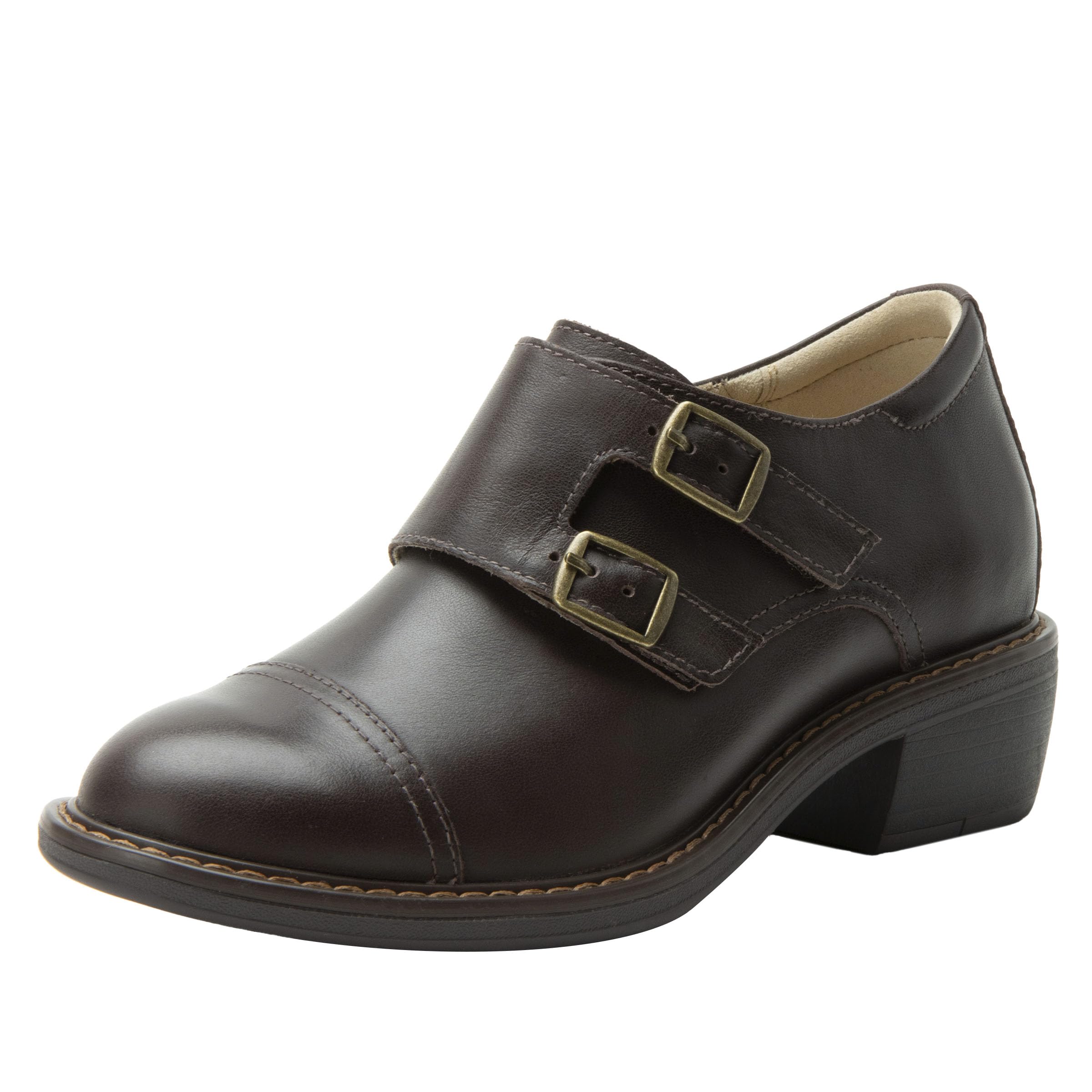 Alegria Womens Mave Leather Oxford Loafer Double Buckle Shoes