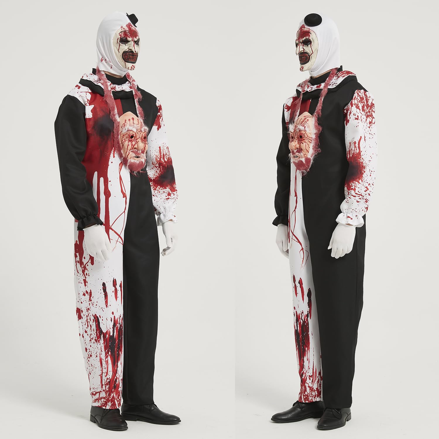 7 Stück Terrifier Kostüm, Art the Clown Costume, Outfits der Killer Clown Overall mit Maske und Weihnachtsmann Gesicht, Movie Terrifier 3 Kostüm für Erwachsene Halloween Karneval Cosplay