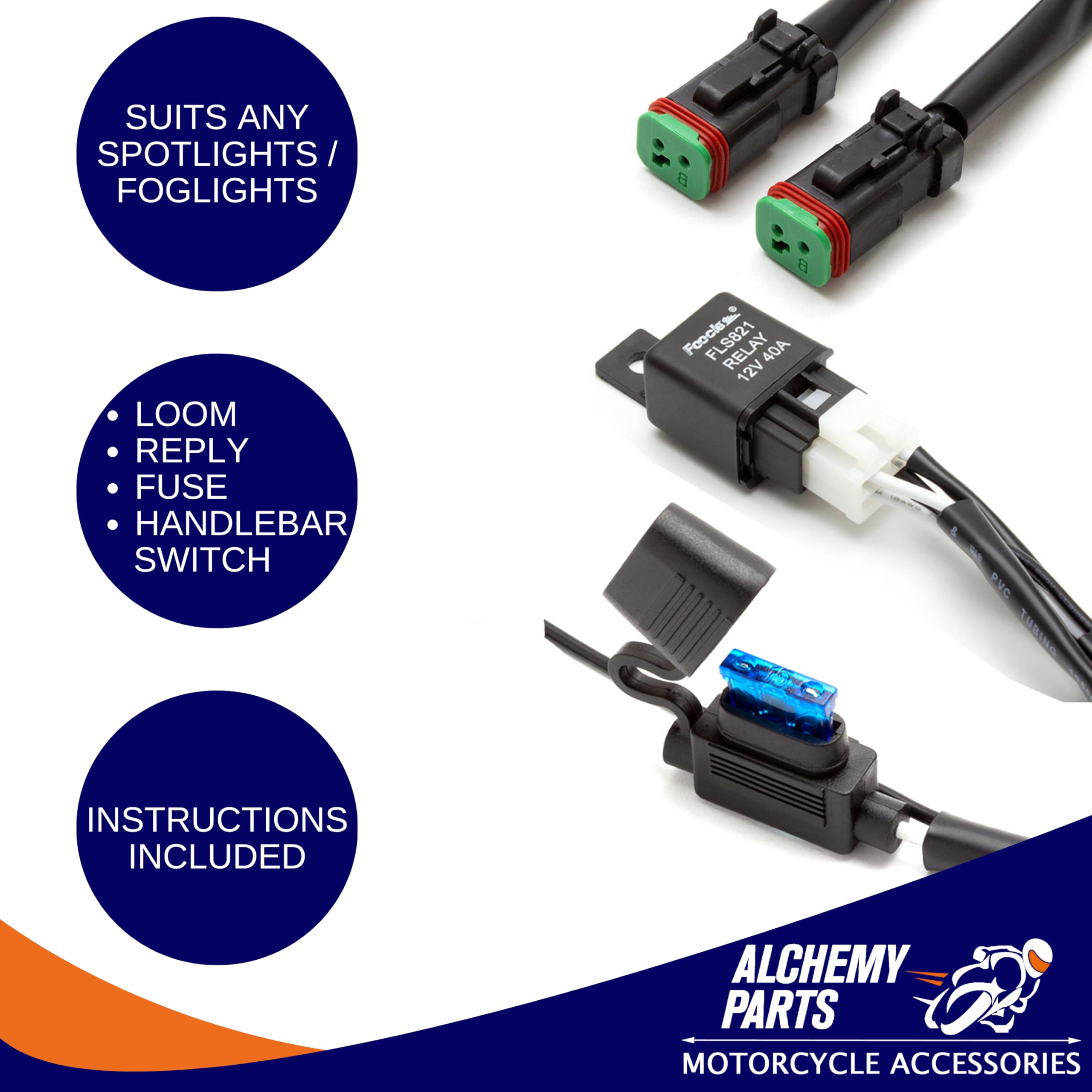 Alchemy Parts Kit fascio faro moto con interruttore on/off completo per moto, triciclo, quad ATV con interruttore impermeabile