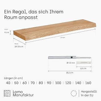 LAMO Wall Shelf Wood Wane Shelf Colour: Natural Invisible: Floating Shelf 80 cm