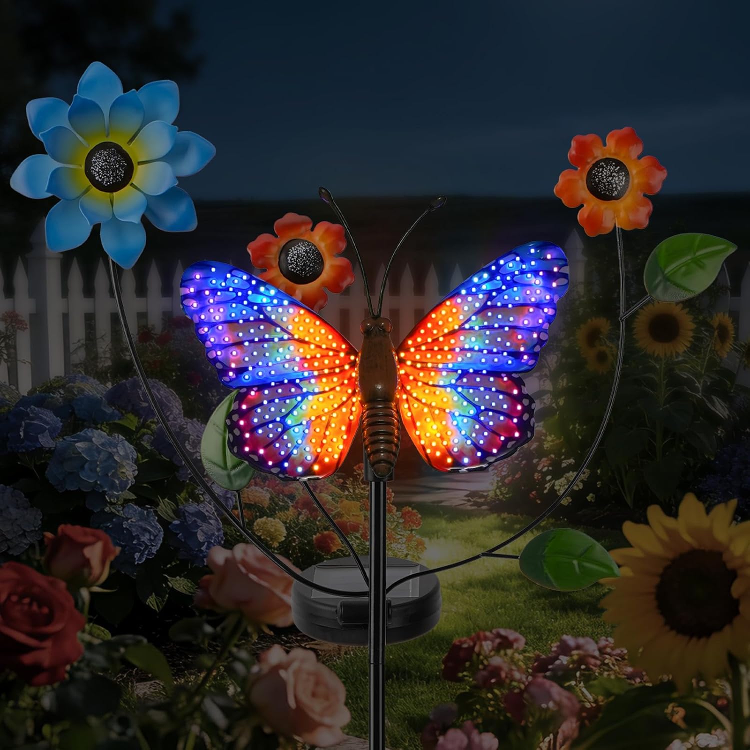 Solar Butterfly Garden Lights, 2 Lighting Modes, Colorful LED with Flower & Butterfly Decor, Waterproof Solar Stake Lights for Garden Yard Patio Lawn Pathway (Yellow)